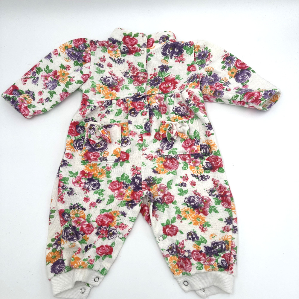Vintage Cuties By Judy 12 Month Baby Girl Romper Floral Button Up